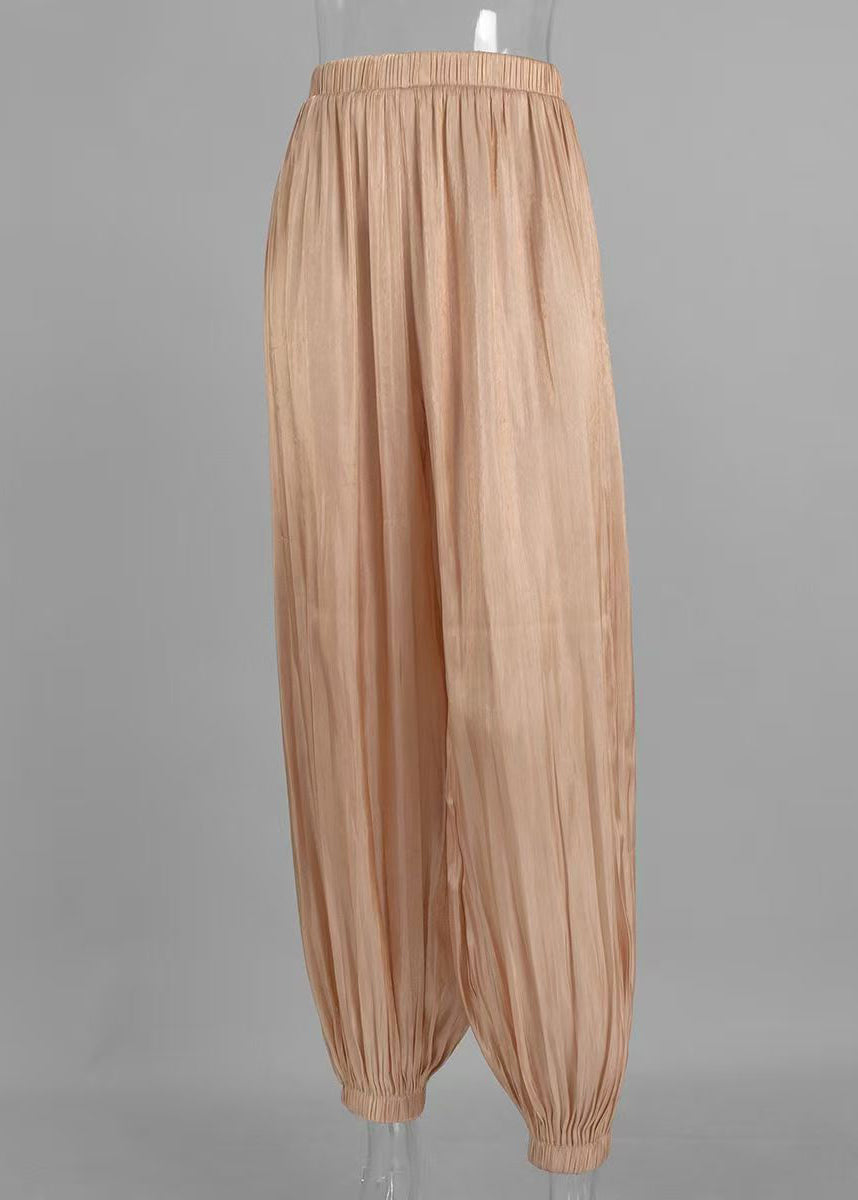 Fashion Champagne Elastic Waist Draping Solid Lantern Pants