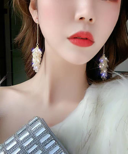 Fashion Gold Copper Alloy Crystal Tassel Drop Earrings