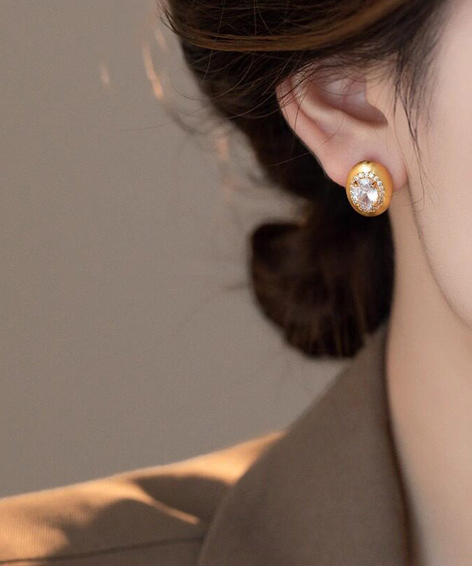 Fashion Gold Copper Alloy Zircon Pigeon Egg Stud Earrings