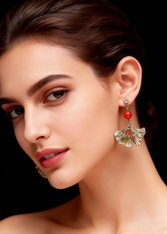 Fashion Golden Ginkgo Leaf Drop Earrings