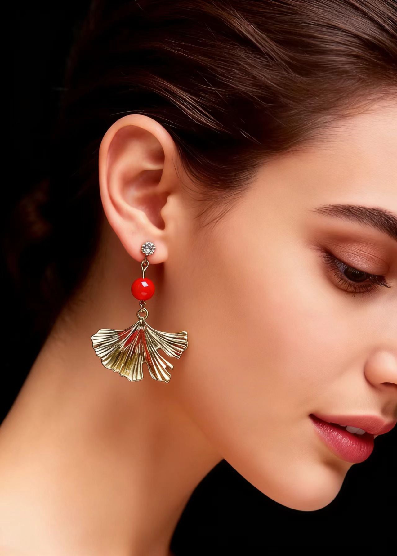 Fashion Golden Ginkgo Leaf Drop Earrings