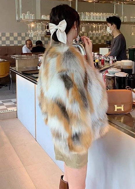 Fashion Gradient Color Oversized Warm Faux Fox Fur Coats Winter