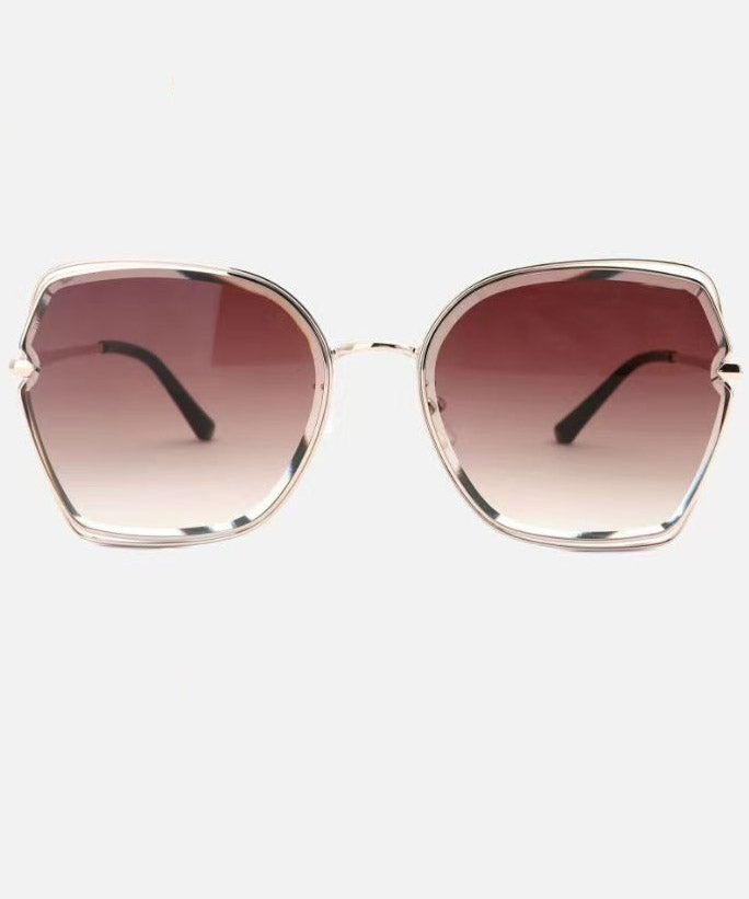 Fashion Gradient Color Pink Metal UV Protection Sunglasses