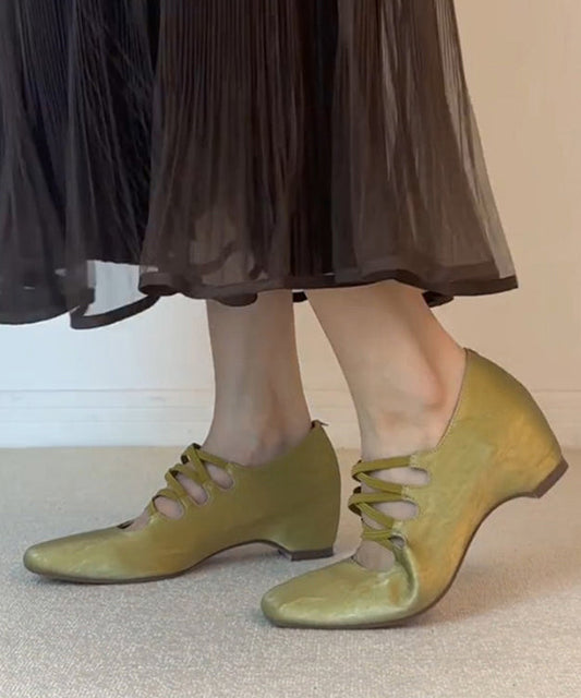 Fashion Green Square Toe Cross Strap Increased Height Inside Dance Shoes
