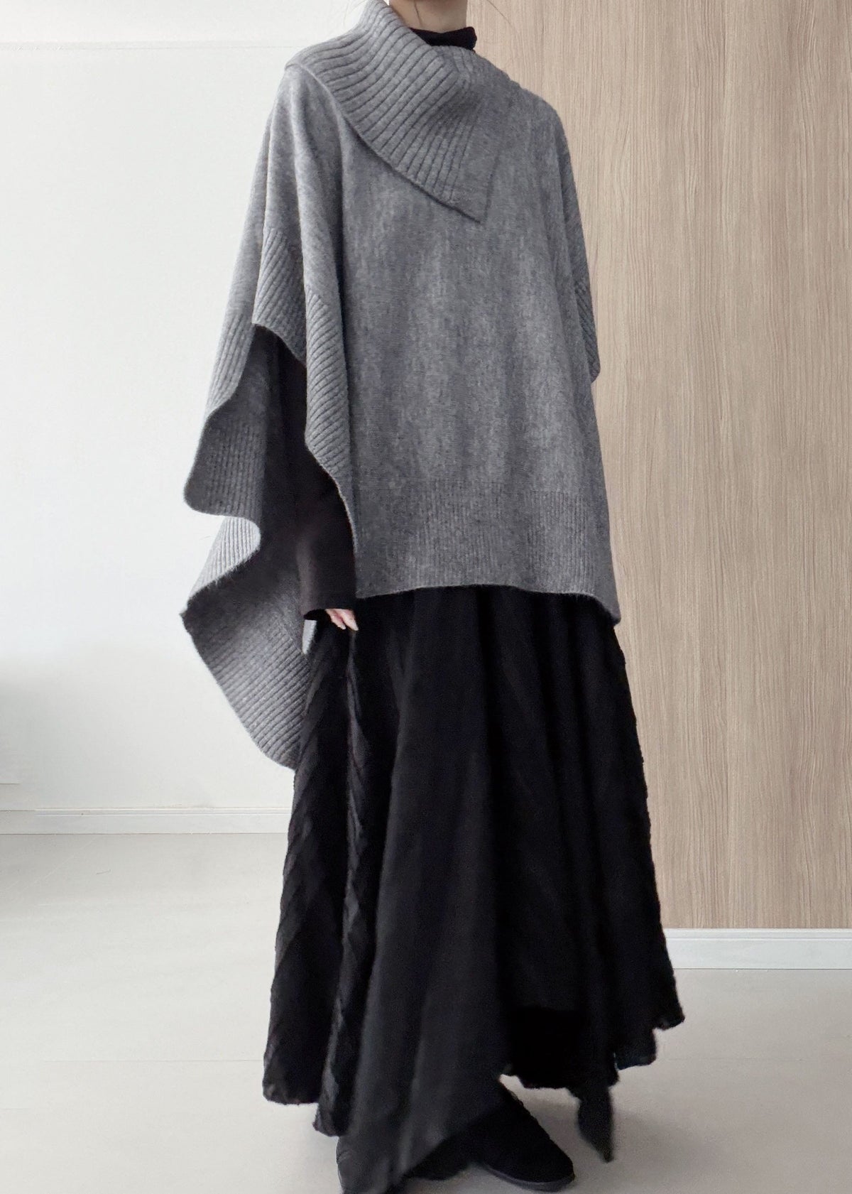 Fashion Grey Oversized Asymmetrical Design Knit Pullover Winter