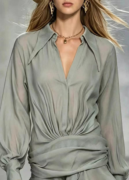 Fashion Grey Peter Pan Collar Layered Mini Dress Long Sleeve