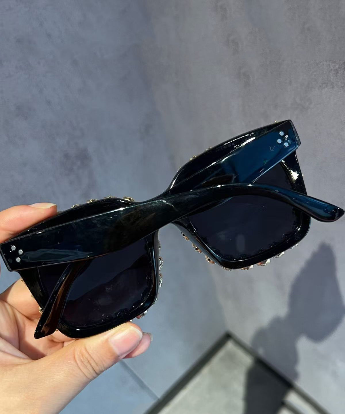 Fashion Luxury White Zircon Studded Sunglasses With Large Frame