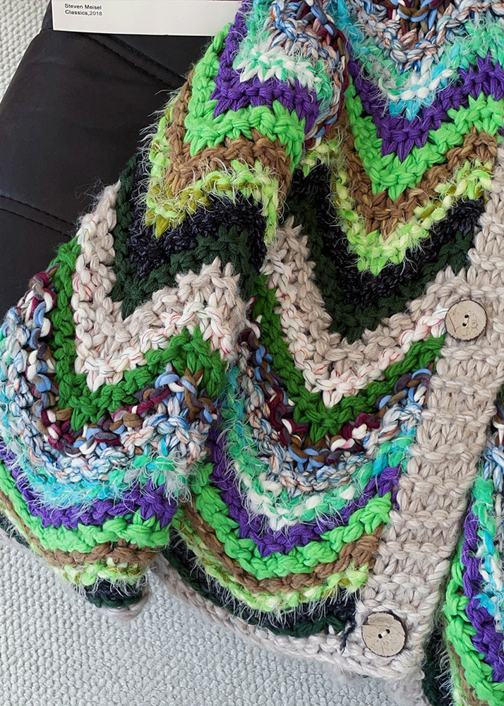 Fashion Mixed Color Striped Thick Knit Cardigans Fall