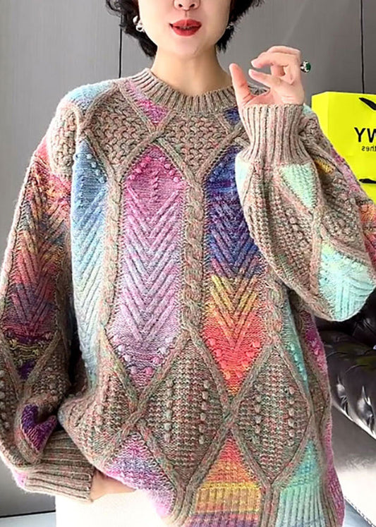 Fashion Multicolor O Neck Knit Sweater Tops Spring