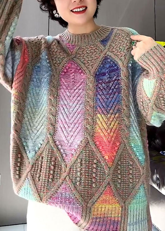 Fashion Multicolor O Neck Knit Sweater Tops Spring