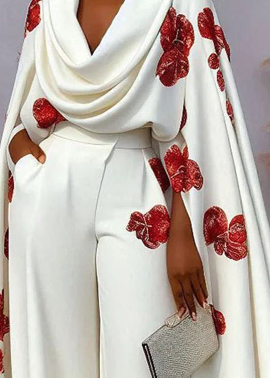 Fashion New Print Turtle Neck Top And Pants Two-Piece Set