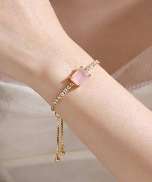 Fashion Pink Alloy Zircon Gem Stone Tassel Pendant Necklace