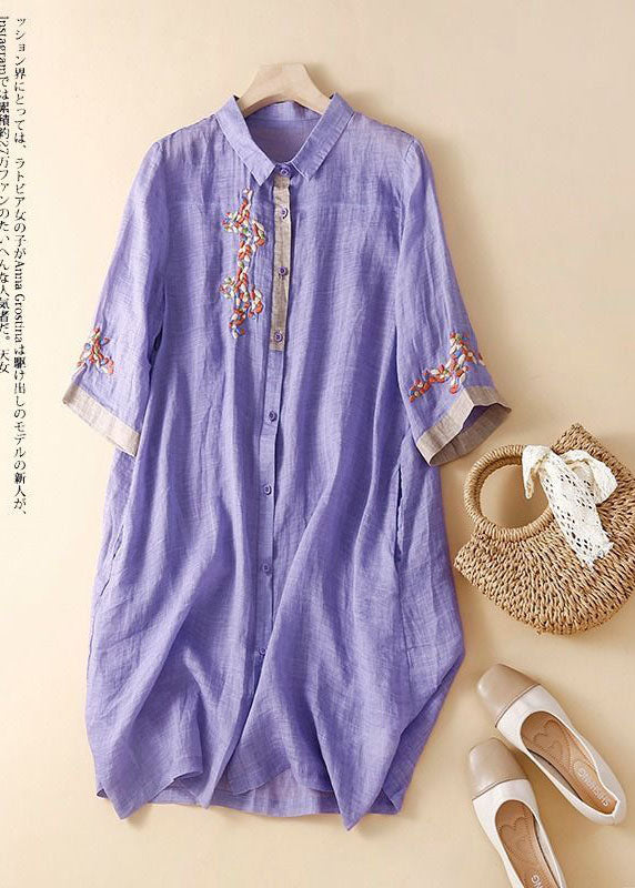 Fashion green polka dots Patchwork Linen Shirt Dress Summer