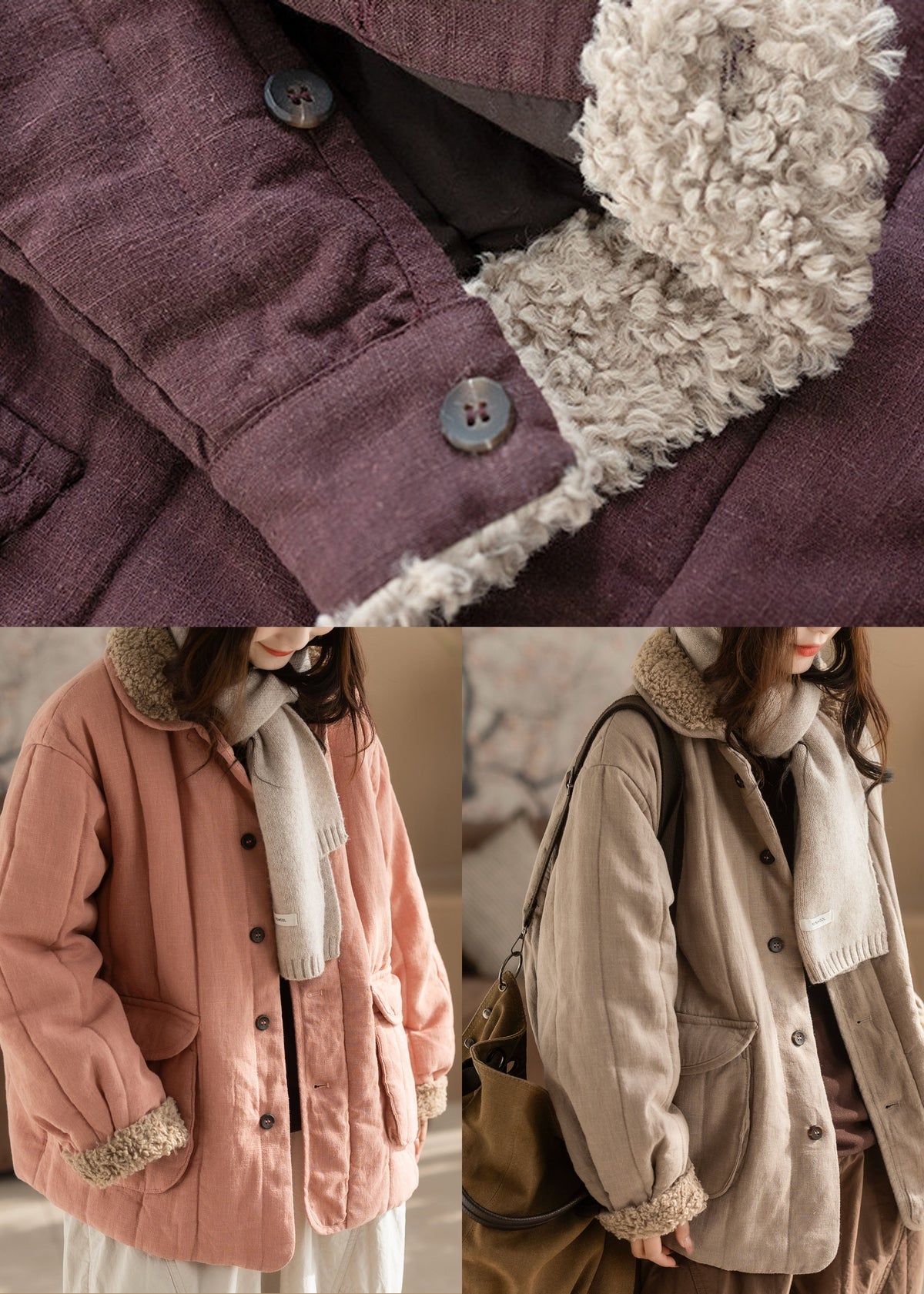 Fashion Pink Oversized Pockets Fine Cotton Filled Trench Winter