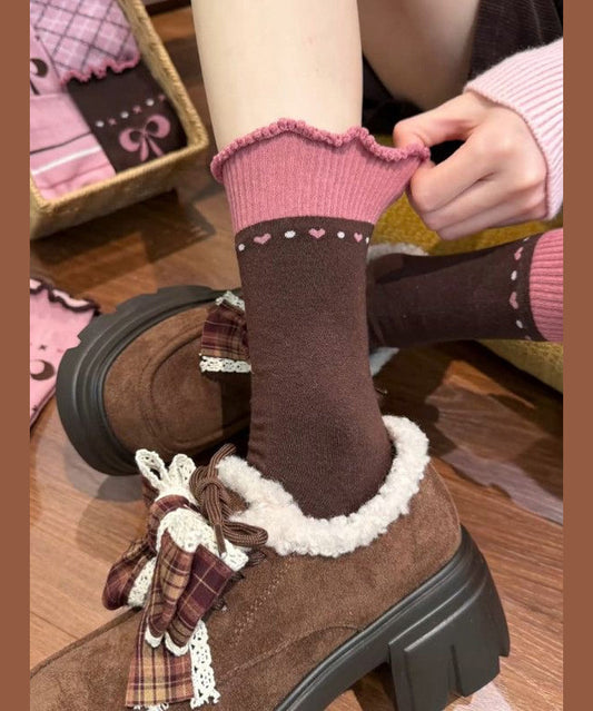 Fashion Print Breathable Bow Ruffled Mid Calf Socks