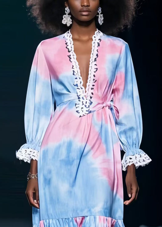 Fashion Rainbow Tie Dye Chiffon Holiday Dress Spring