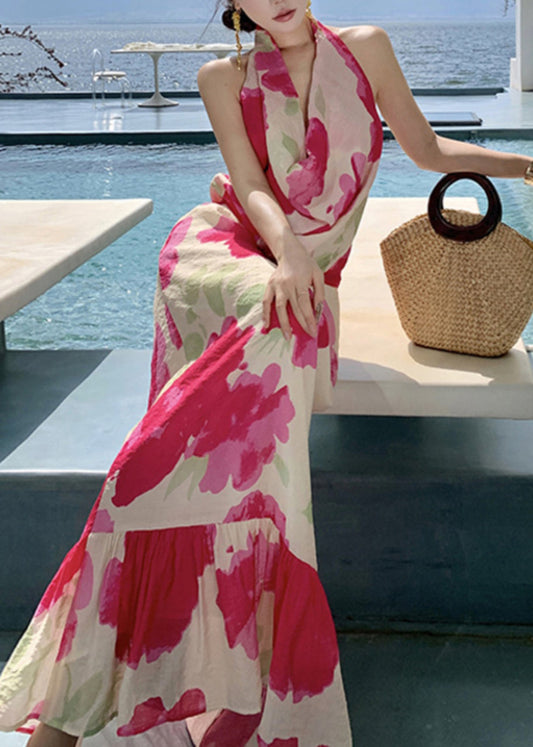 Fashion Red Bow Backless Vacation Long Dresses Summer