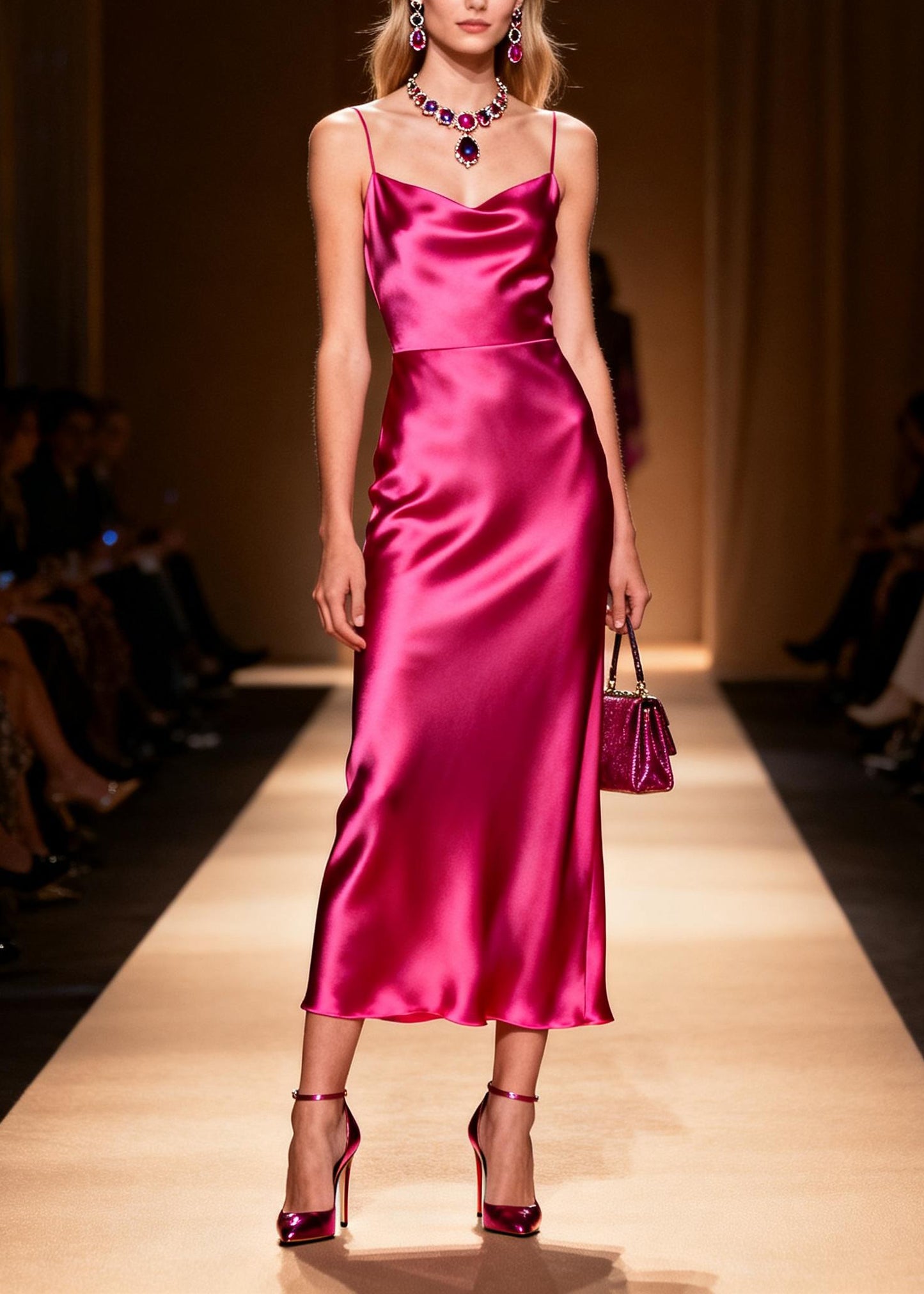Fashion Rose Silk Spaghetti Strap Dress Summer