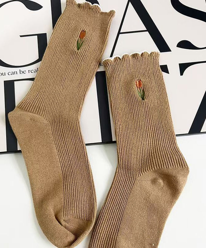 Fashion Ruffled Jacquard Cotton Mid Calf Socks