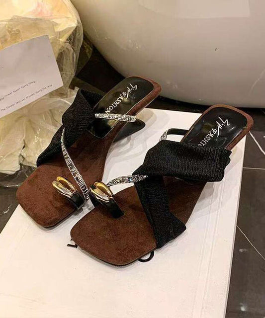 Fashion Splicing Wedge Beige Cotton Fabric Peep Toe Zircon
