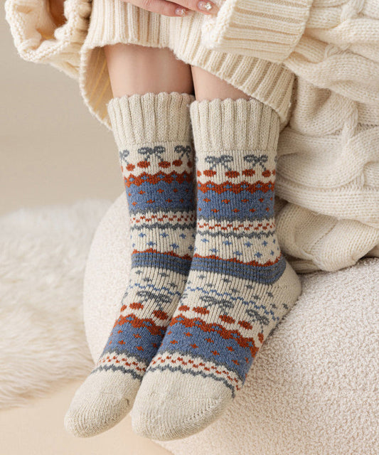 Fashion Thick Warm Cozy Jacquard Cotton Mid Calf Socks