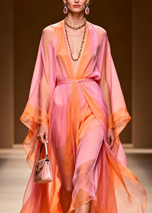 Fashion V Neck Patchwork Chiffon Two Pieces Set Summer