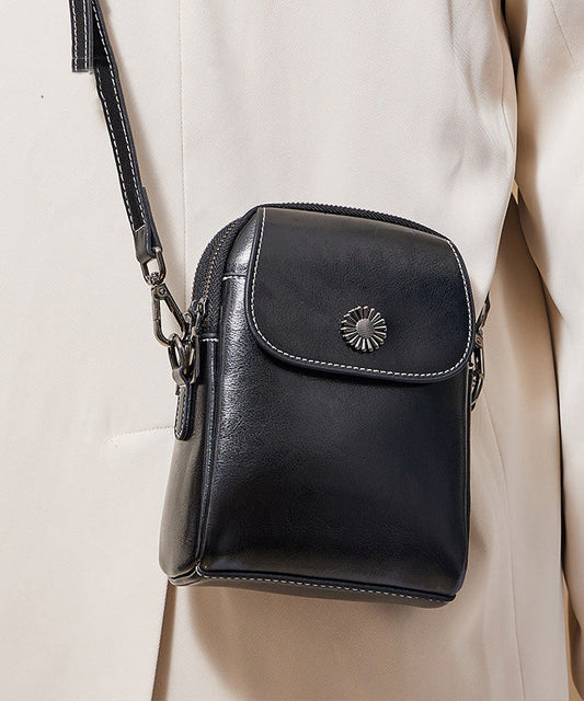 Fashion Versatile Coffee Calf Leather Phone Pouch
