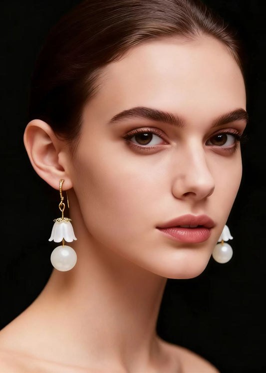 Fashion White Lily Of The Valley Pearl Drop Earrings