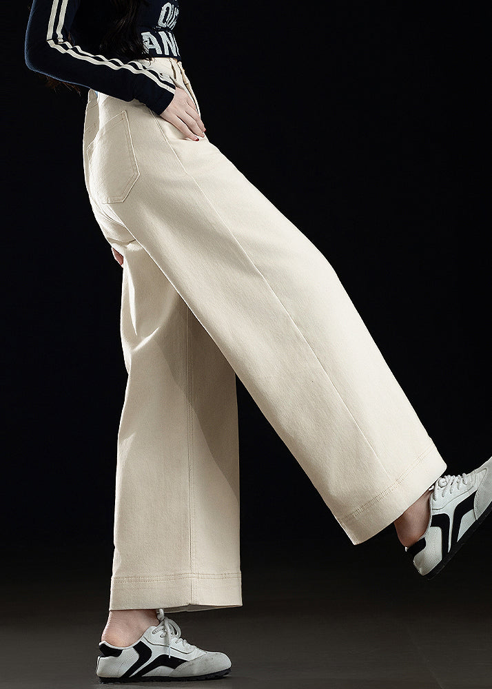 Fashion White Oversized Denim Straight Crop Pants Spring