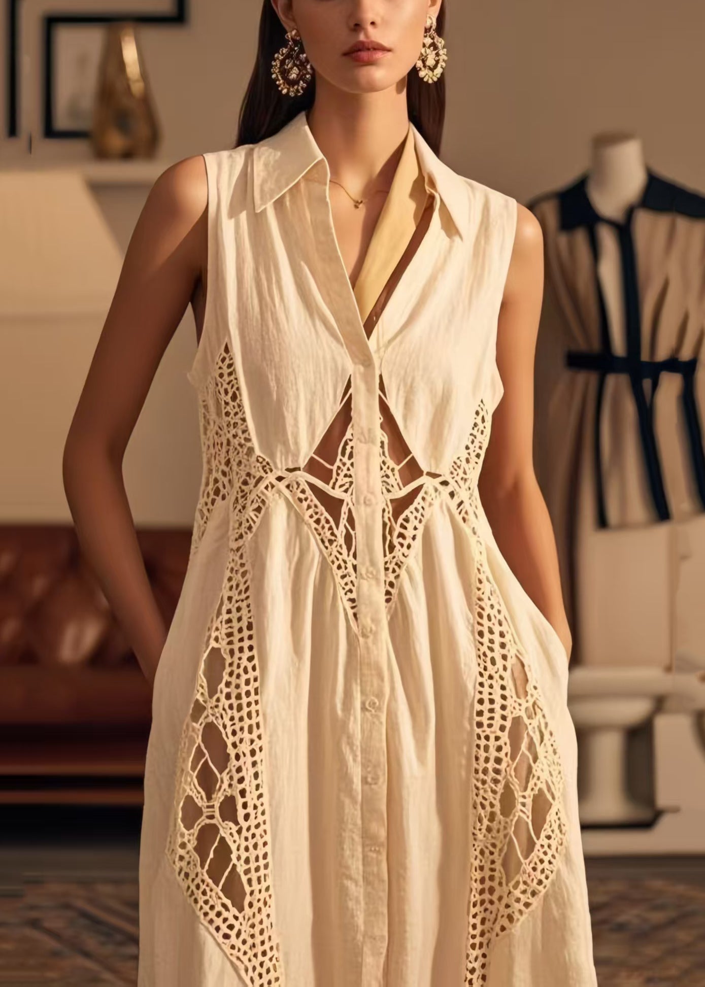 Fashion White Peter Pan Collar Patchwork Cotton Dresses Sleeveless