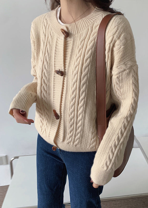 Fashion Yellow O Neck Button Cable Knit Cardigans Spring