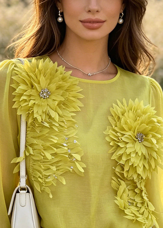 Fashion Yellow Oversized Scallop Trim Cotton Top Summer