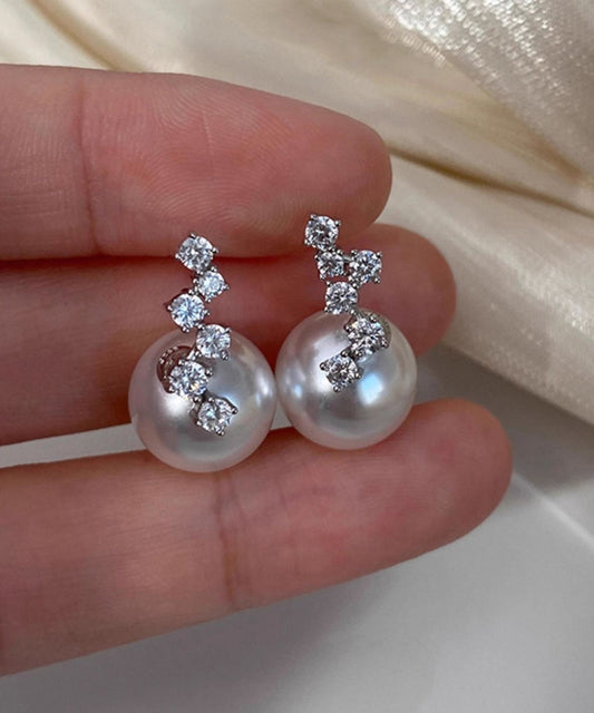 Fashion Zircon Pearl Patchwork Silver Drop Earrings