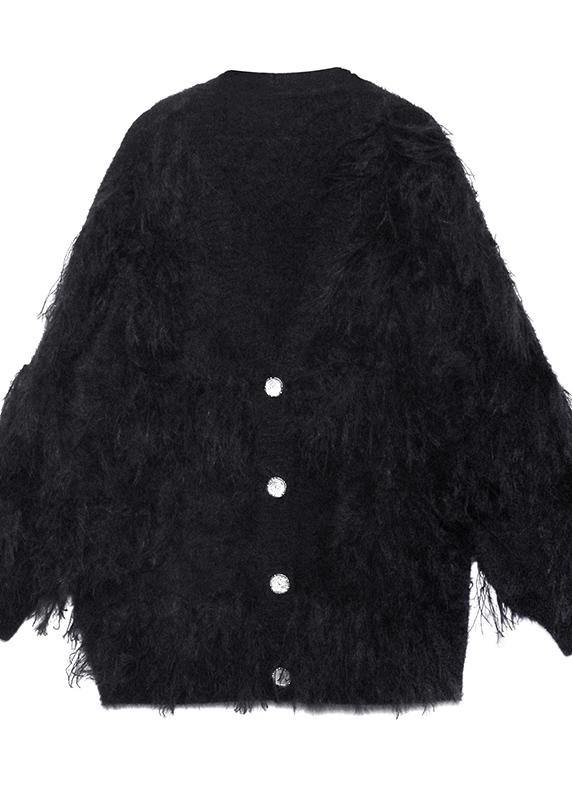 Fashion black sweaters casual v neck Tassel clothes For Women - SooLinen