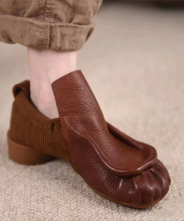 Faux Leather Flat Feet Shoes Black Wrinkled Flat Shoes For Women