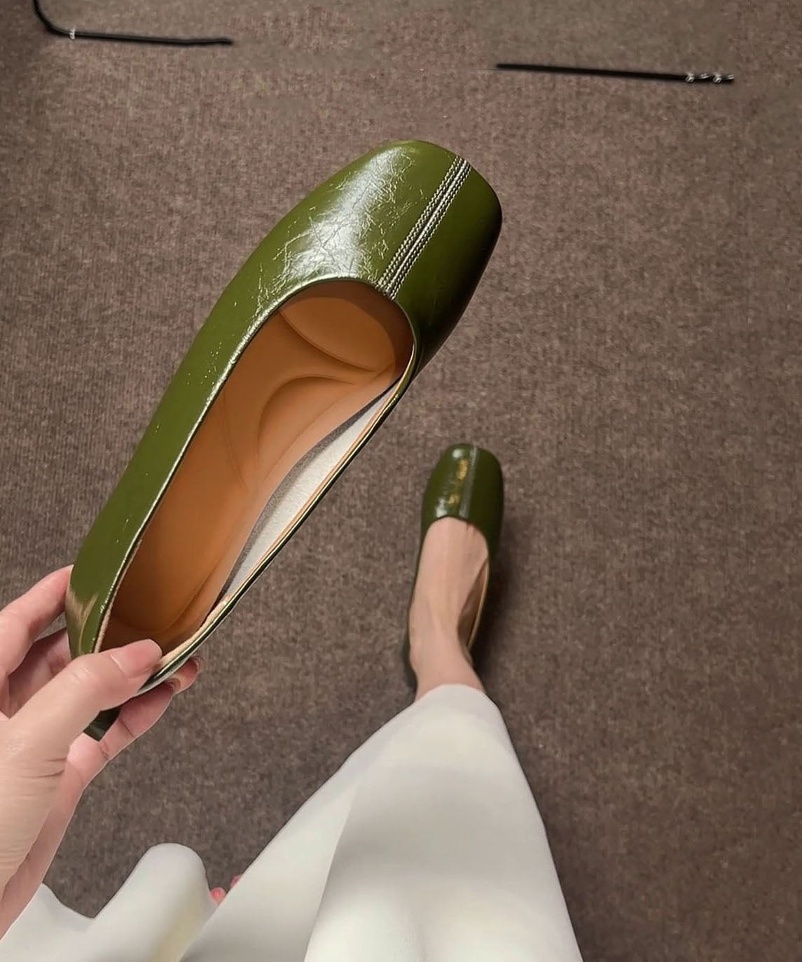 Faux Leather Flat Shoes For Women Green Flat Shoes For Women
