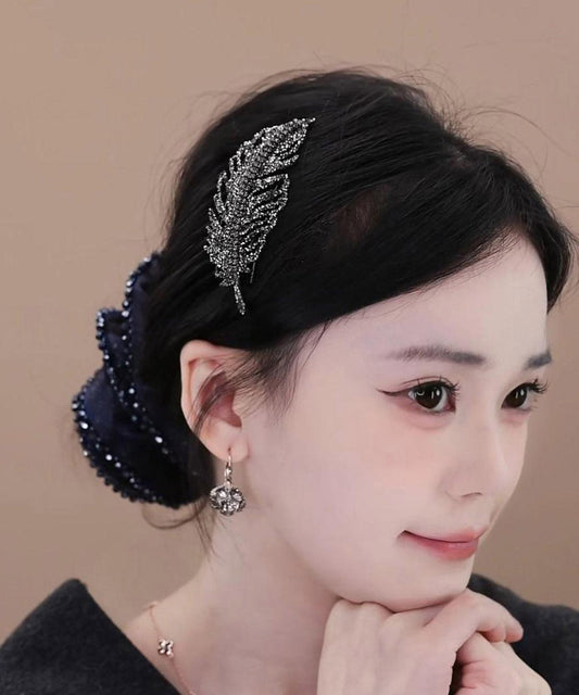 Fine Black Alloy Zircon Leaf Hairpin
