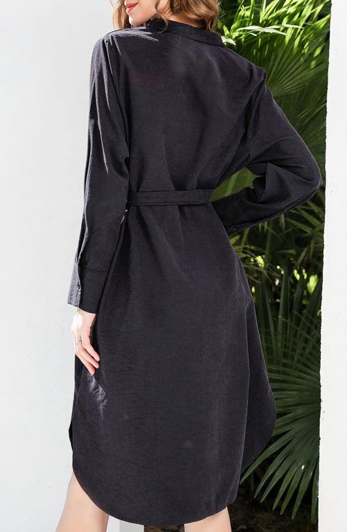 Fine Black Tie waist Cotton Side Open Spring Dresses - SooLinen