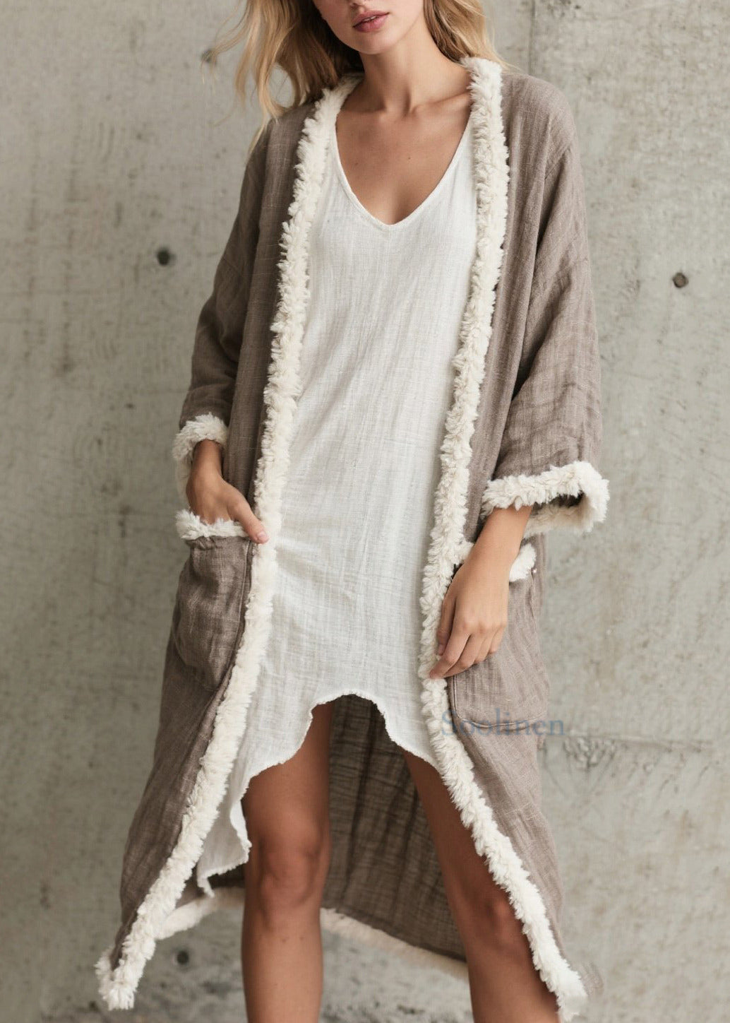 Fine Brown Oversized Patchwork Faux Fur Cardigan Spring