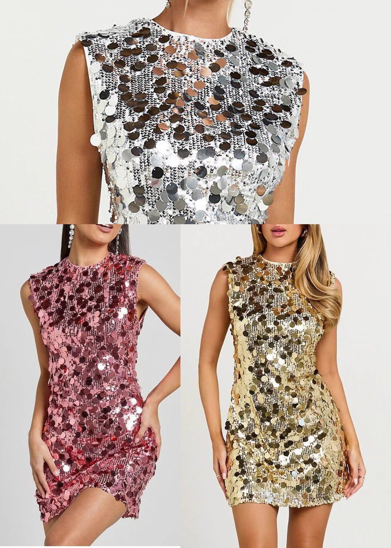 Fine Champagne Sequins Wraped Mini Dresses Sleeveless