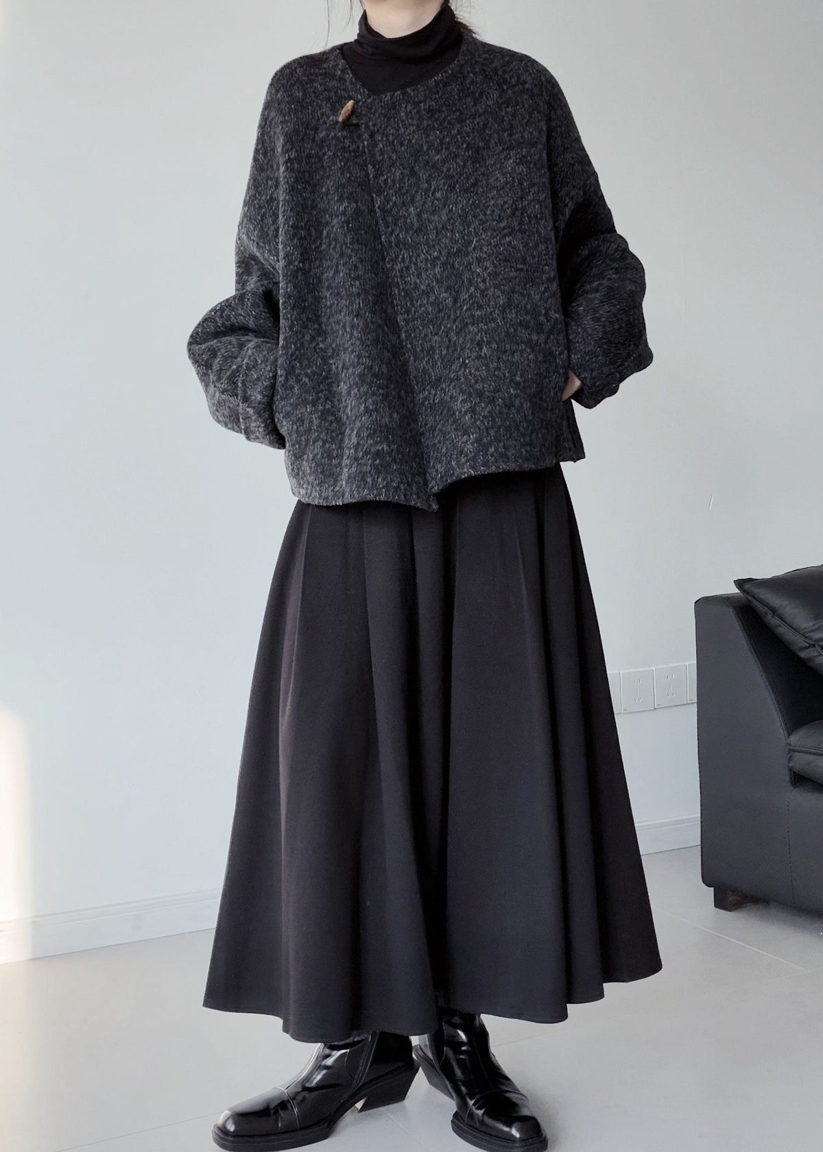 Fine Dull Grey Oversized Pockets Woolen Coats Winter