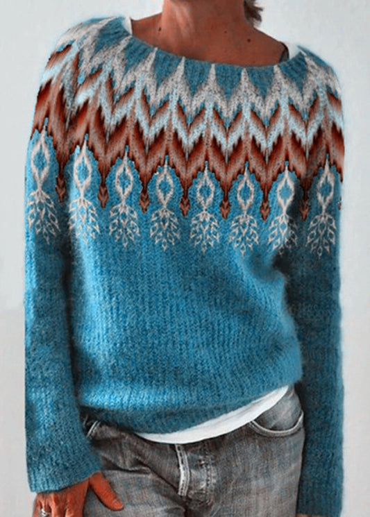 Fine Green O Neck Thick Print Knitted Sweaters Tops Fall