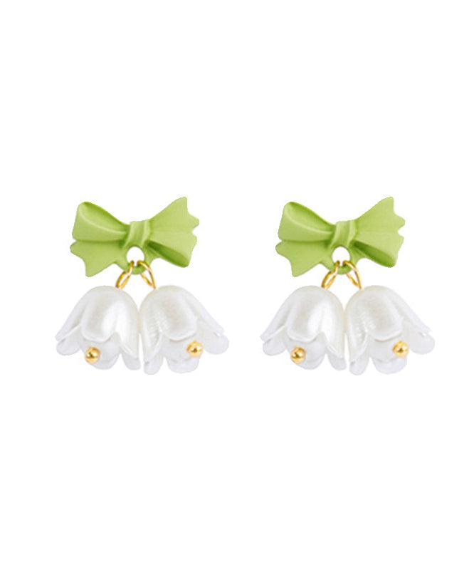 Fine Green Sterling Silver Overgile Bow Lily Of The Valley Drop Earrings