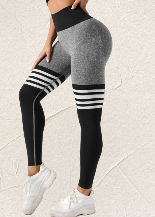 Fine Grey Striped High Waist Capri Athletic Leggings
