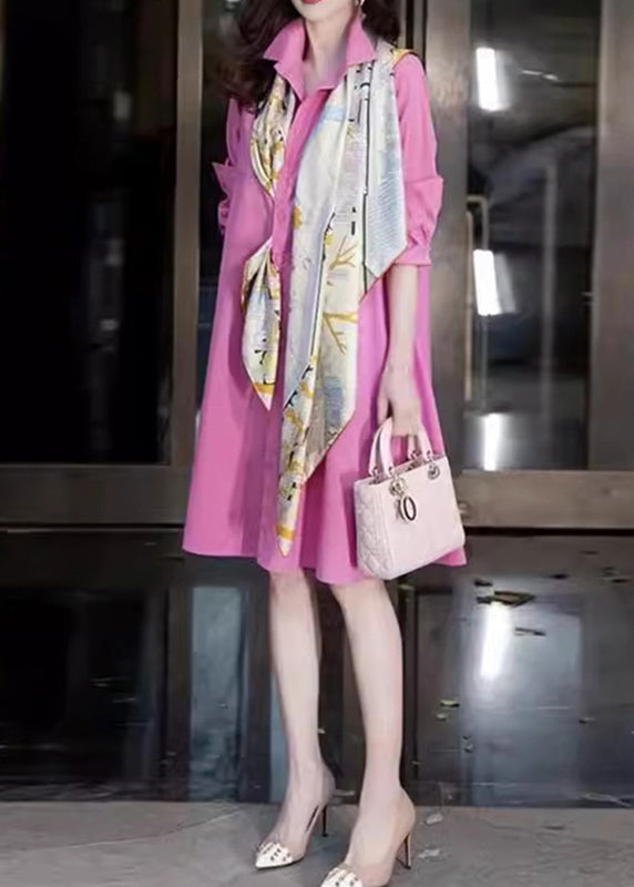 Fine Pink Peter Pan Collar Patchwork Fake Two Pieces Long Shirts Dress Spring