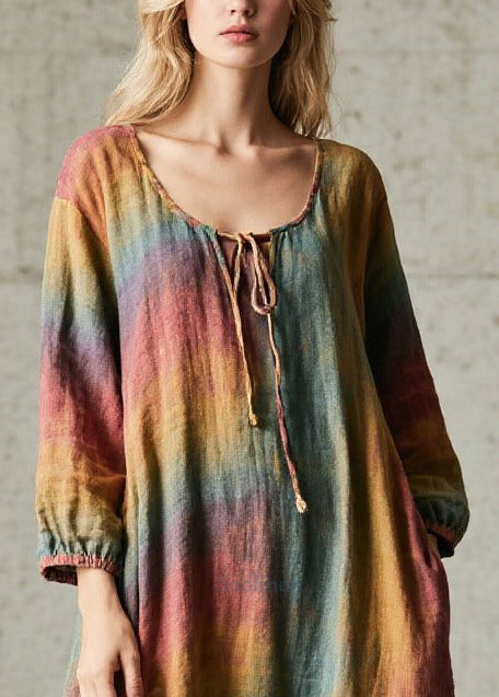 Fine Rainbow Oversized Tie Dye Cotton Dress Fall