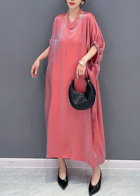 Fine Red O-Neck Patchwork Long Dress Lantern Sleeve