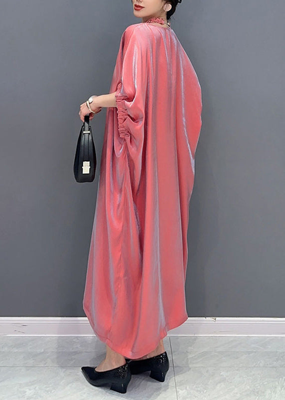 Fine Red O-Neck Patchwork Long Dress Lantern Sleeve
