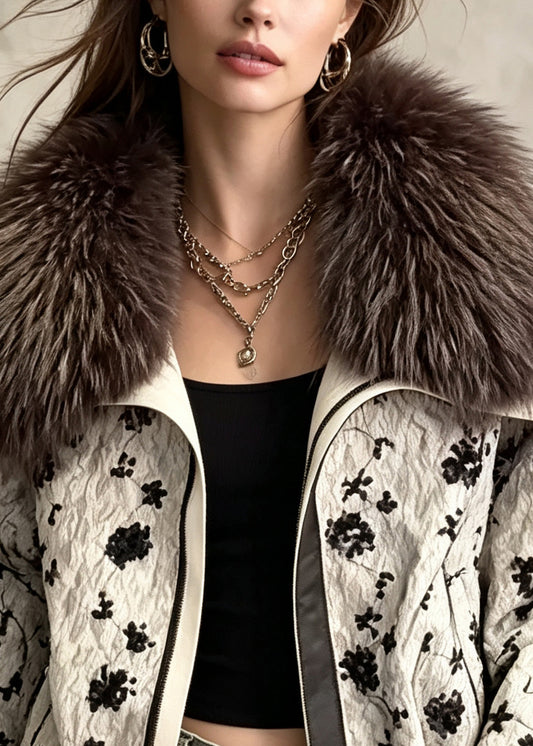 Fine Sequins Faux Fur Duck Down Puffers Jackets Winter