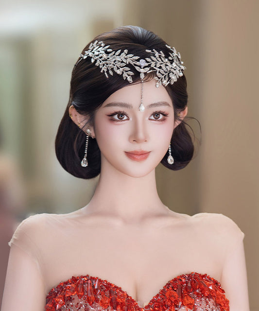Fine Silk Alloy Zircon Leaf A Pair HairPiece And Drop Earrings Two-Piece Set